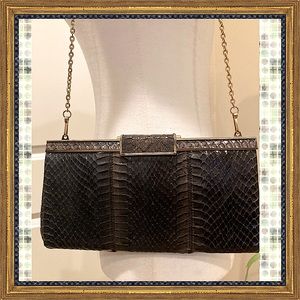 Vintage Real Snake Skin Clutch w/ Gold Chain.